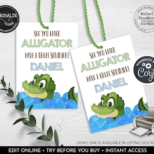 Editable See You Later Alligator Gift Tags End of Year Favor Tags Summer Gift tags Thank You Teacher Tags Corjl Template Printable TA