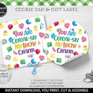 Instant Download You Are Cereal-sly My Lucky Charm Gift Tag, Printable St. Patrick's Day Favor Tag, Marshmallow Cereal Treat Cookie Card SPT