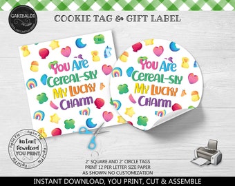 Instant Download You Are Cereal-sly My Lucky Charm Gift Tag, Printable St. Patrick's Day Favor Tag, Marshmallow Cereal Treat Cookie Card SPT