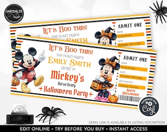 Halloween Trip Ticket Minnie & Mickey's Not so Scary Halloween Party Halloween Surprise Gift Ticket Halloween Printable Digital Download TK