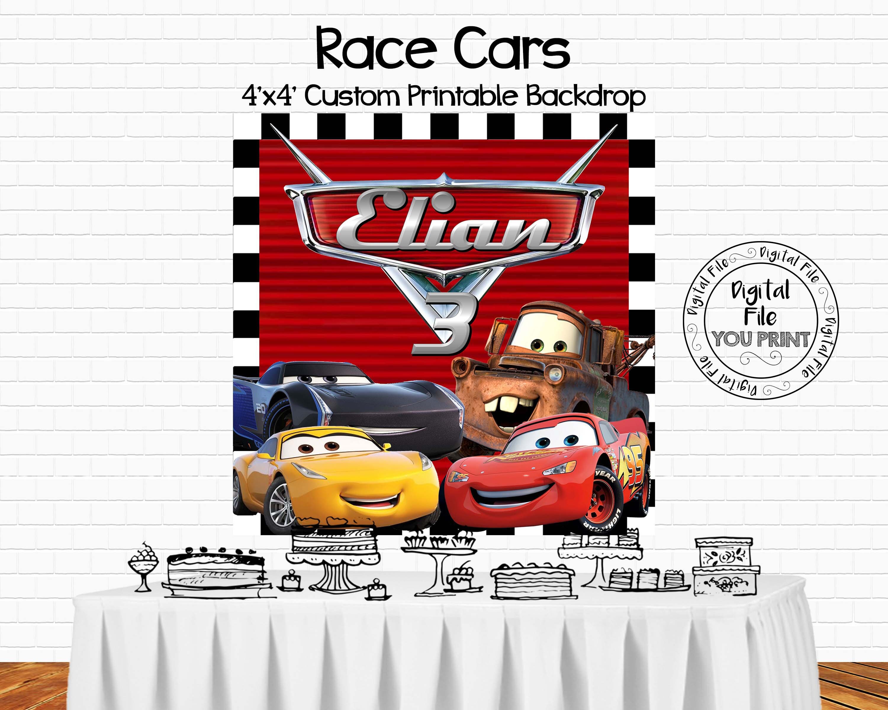 Printable Cars Backdrop Cars Birthday Party Decorations Race Cars Party  DIGITAL Cars Banner Race Cars Birthday Party Banner Backdrop CRO For Cars Birthday Banner Template