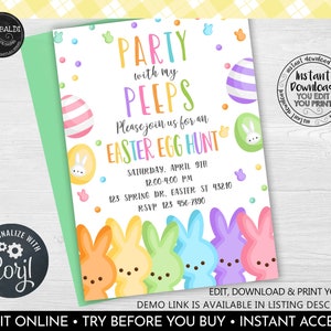 Editable Easter Egg Hunt Invitation, Easter Peeps Invitation, Party With My Peeps Invite, Easter Peeps Egg Hunt Party, Spring Egg Hunt EST