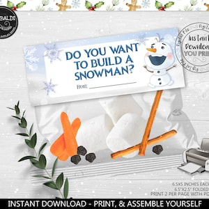 Instant Download Build a Snowman Bag Topper Winter Snowman Cookie Candy Treat Bag Topper Christmas North Pole Snow Bag Topper Tag EBTS CH