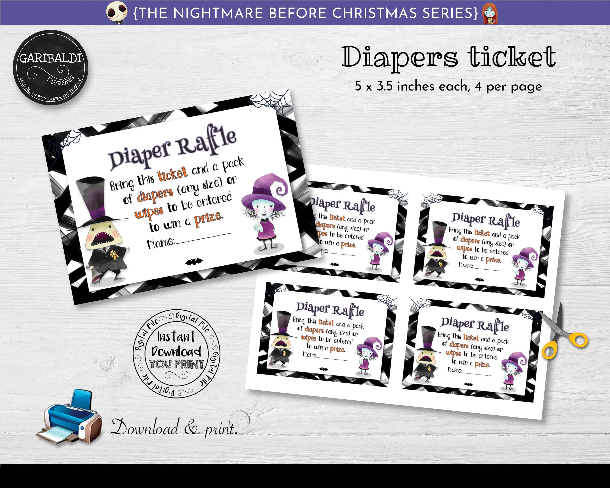 Nightmare Before Christmas Diaper Raffle Insert Card | Etsy