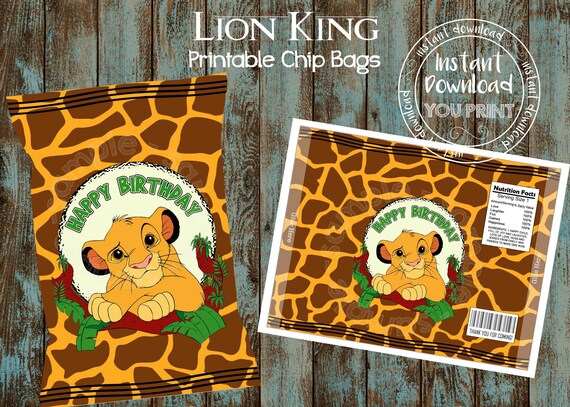 Printable Lion King Happy Birthday Chip Bags Diy Etsy