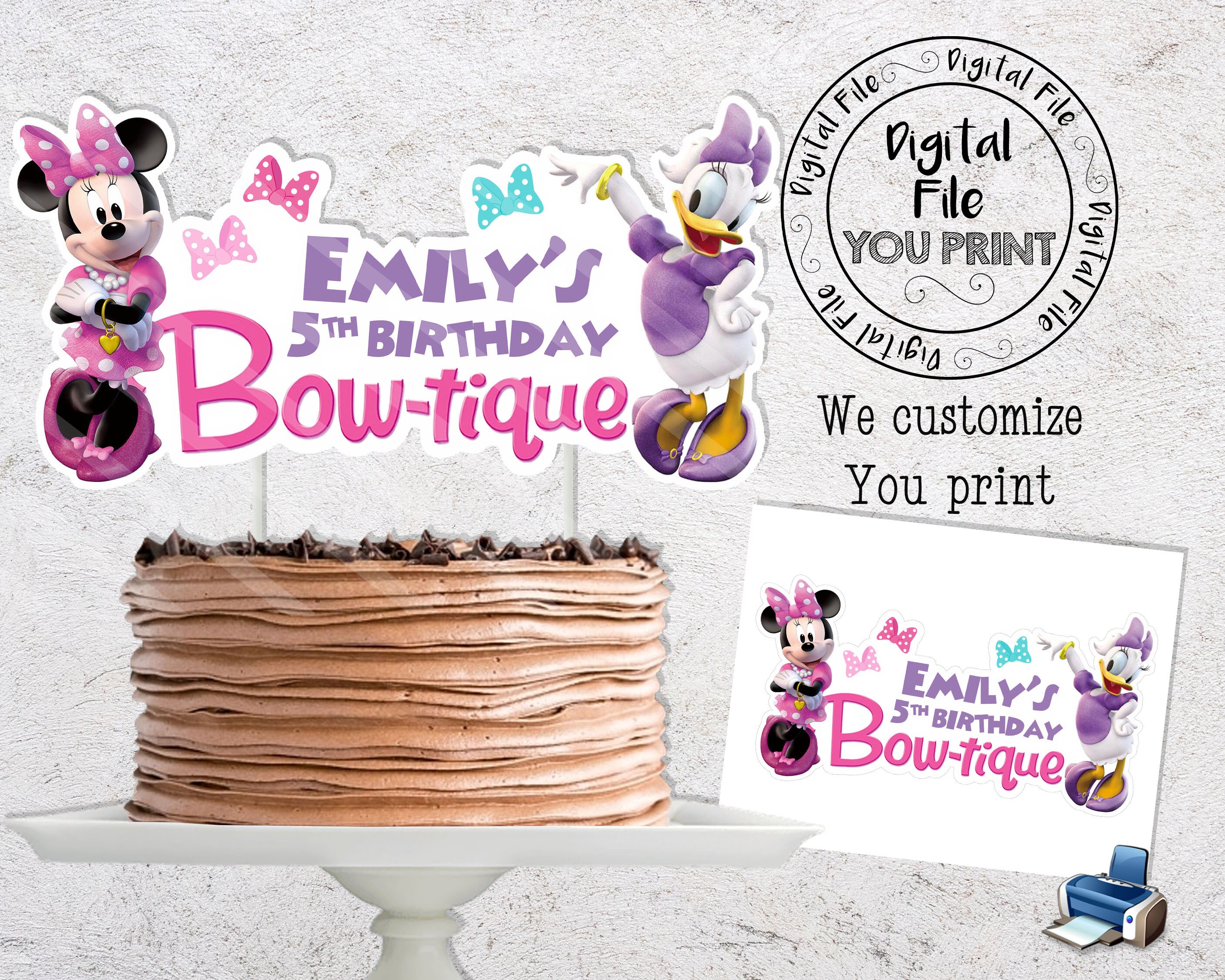 Printable Minnie Mouse Cake Topper Minnie Mouse Bowtique Etsy