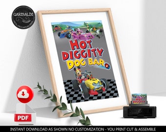 Mickey Roadster Racers Hot Diggity Dog Bar sign Mickey Hot Dog Bar sign INSTANT DOWNLOAD Printable Digital Hot Dog Bar Poster Board MRRP