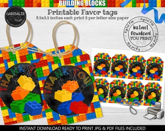 Building Blocks Favor Tags Building Blocks Gift Tags Building Blocks Thank You Tags Building Blocks Birthday Party tags Building Blocks BKBC
