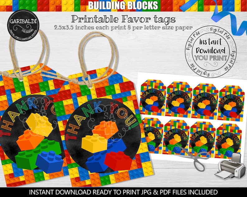 Building Blocks Favor Tags Building Blocks Gift Tags Building Etsy