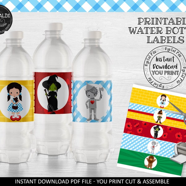 Instant Download Wizard of Oz Water Bottle Labels Printable Birthday Party Decorations Wizard of Oz Party Supplies Wizard of Oz Favors WOZ