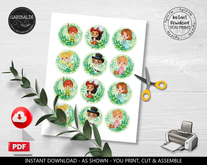 Peter Pan Cupcake Toppers Neverland Birthday Party Decorations Peter ...