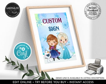 Frozen Sign Editable Forzen Custom Sign Snow Queen Birthday Party Decor Printable Frozen Treat Table Sign Winter Princess Party Poster 1 FRZ