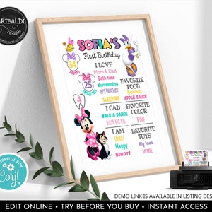 Editable Minnie and Daisy Milestone Board Happy Helpers First Birthday Chalkboard Poster Minnie Daisy Milestone Sign Digital Download HPMD