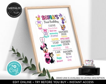 Editable Minnie and Daisy Milestone Board Happy Helpers First Birthday Chalkboard Poster Minnie Daisy Milestone Sign Digital Download HPMD