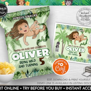 Editable Safari Chip Bag Wrapper Printable Jungle Boy Potato Chip Bag Wrapper Template Instant download Wild One Birthday Party Favors 1 TZN