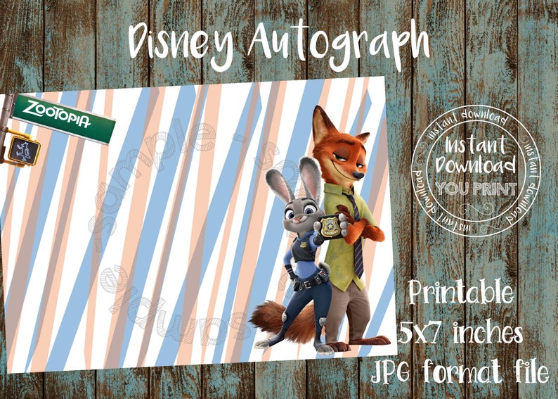 Printable Zootopia Autograph card Disneyland Zootopia Autograph Photo Disney World Zootopia Autograph Book