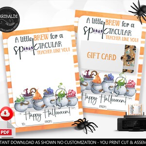 Halloween Coffee Gift Card Holder A Little Brew for a Spooktacular Teacher Coffee Card Holder School Staff Printable Digital Download HW