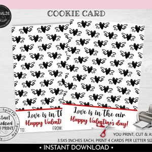 Valentine&#39;s Day Cookie Card, Love is in the Air Valentine Cookie Card, Instant download Valentine Gift Tag, Printable Mini Cookie Card VL