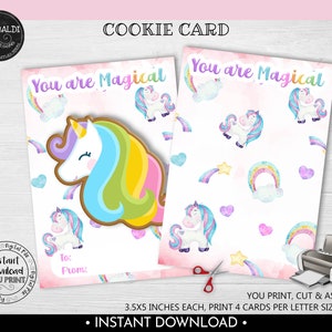 Valentine's Day Cookie Card You are magical Cookie Card Instant download 3.5"x5" Unicorn Cookie Card Printable Unicorn Mini Cookie Card VL