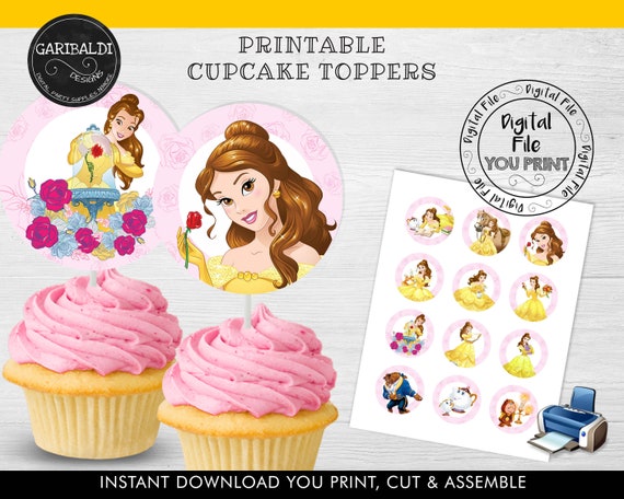 Belle Cupcake Toppers Beauty and the Beast Printable Cupcake | Etsy