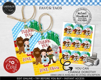 Editable Wizard of Oz Favor Tags Wizard of Oz Gift Tag Instant Download Wizard of Oz Thank you Tags Wizard of Oz Party Supplies WOZ