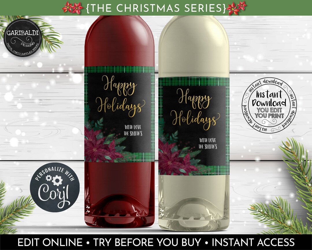 Instant Download Christmas Wine Labels, Editable Wine Labels, Printable ...