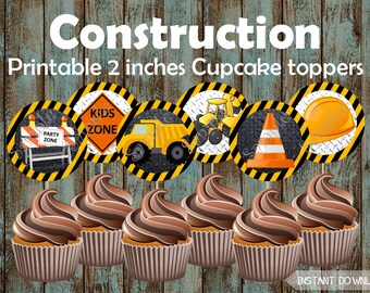 Construction Cupcake Toppers Construction Printable Cupcake Toppers Construction Party Supplies Construction Cake Topper Truck Cupcakes CTK