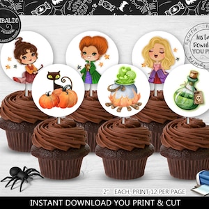Halloween Cupcake Toppers Halloween Birthday Party Supplies Halloween Party Table Decorations Witch Baby Shower Tags Instant download HW