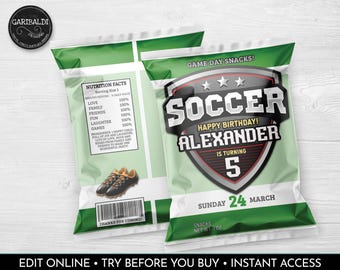 Soccer Chip Bag Wrapper Editable Football Soccer Potato Chip Bag Template Futbol Soccer World Cup Party Favor Digital Download Printable FBS