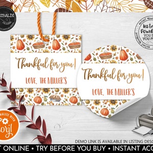 Editable Happy Fall Tags Thanksgiving Gift Tags Printable Pumpkin Labels Thanksgiving Treat Tags Autumn Favor Tags Fall Cookie Cards 2 TF