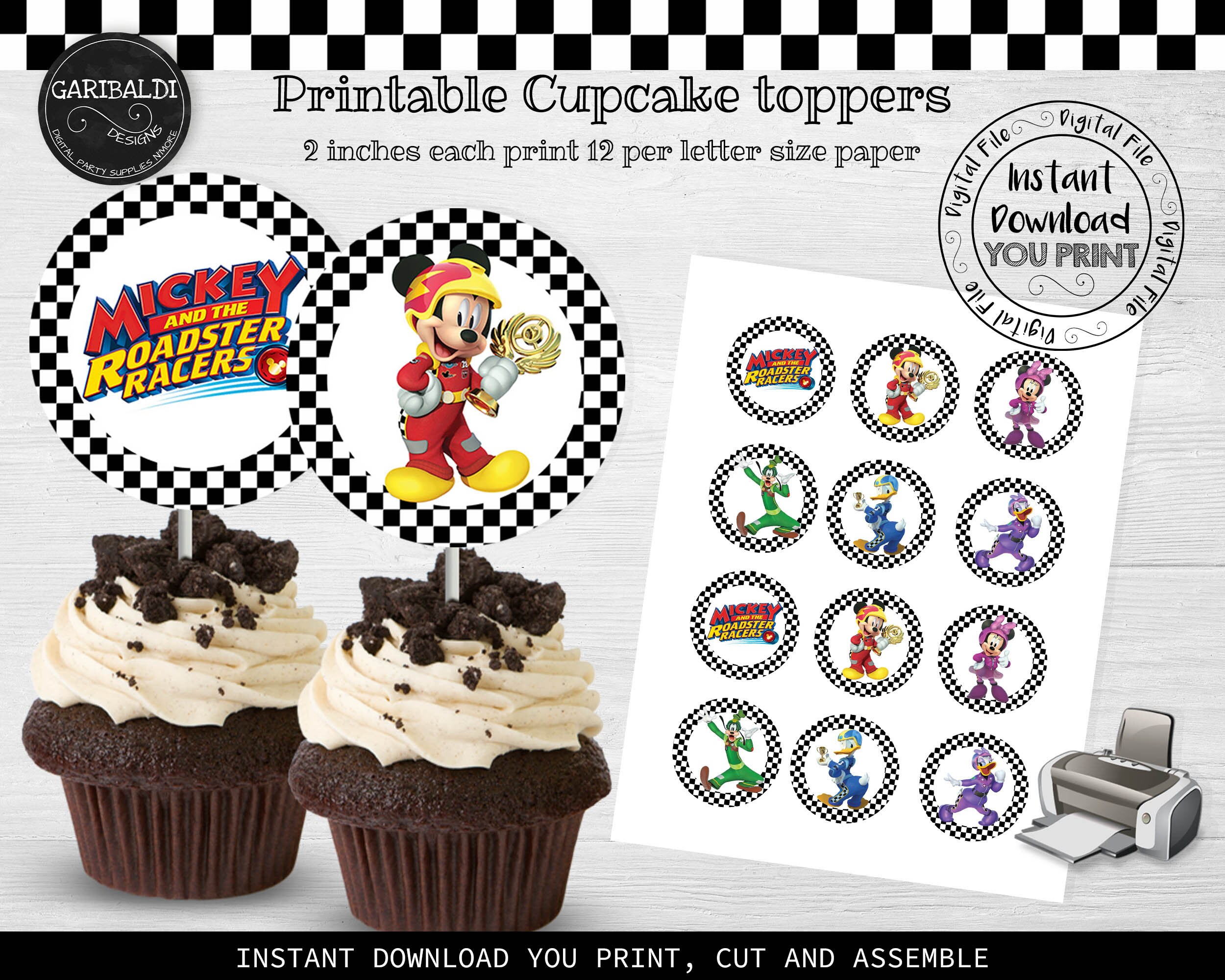 printable mickey and the roadster racers cupcake toppers etsy