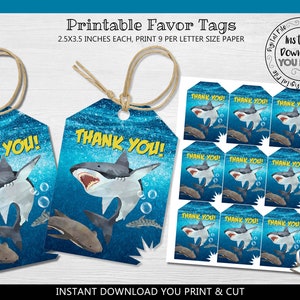Shark Favor Tags, Shark Gift Tags, Shark Party Tags, Shark Thank You Tags, Shark Printable Tags, Pool party Favor tags, Shark Birthday SH01