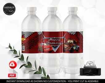 Printable Race Car Water Bottle Labels Race Cars Birthday Party Supplies Decorations Racing Car Party Favors Digital Instant download DCR