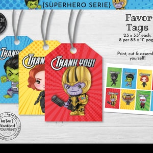 Instant Download Superhero Favor Tags, Superhero Gift tags, Superhero Printable Stickers, Printable Superhero Birthday Party Supplies SHAV