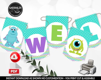 Monsters Welcome Baby Banner Baby Shower Banner Monsters Baby Shower Decorations Monsters Party Supplies Digital Download Printable DMI