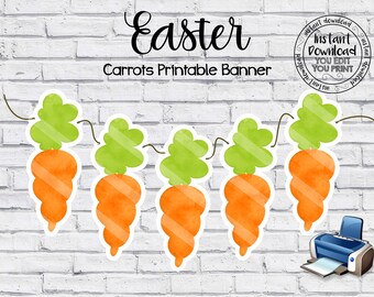 Printable Easter Banner Printable Carrot Banner Easter INSTANT DOWNLOAD Banner Easter Garland Bunny Party Decorations Bunny Centerpiece EST