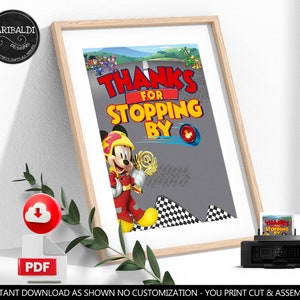 Mickey Roadster Racers Thanks for Stopping by sign Mickey Table Decor Sign INSTANT DOWNLOAD Printable Digital Thank you Poster Board MRRP