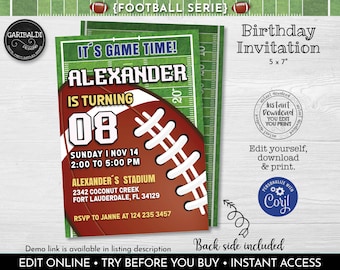 Editable Football Birthday Party Invitation, Instant Download Football Invitation, Football Digital Invite, Football Party Supplies 1 FBL