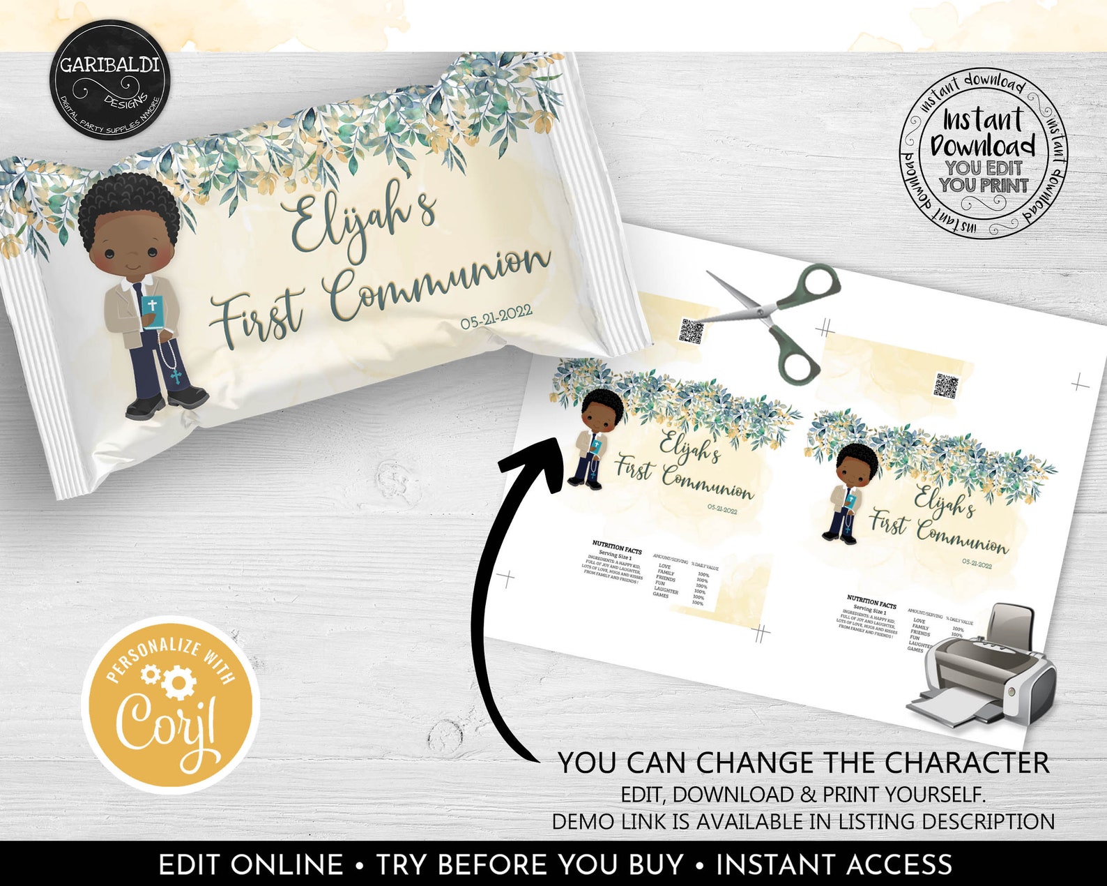 First Communion Rice Treat Wrapper Editable Boy First Communion Candy ...