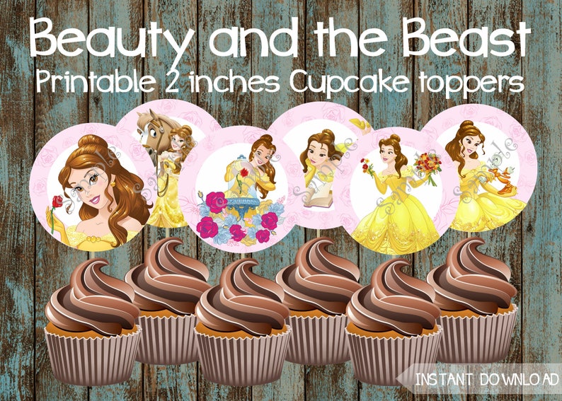Belle Cupcake Toppers Beauty and the Beast Printable Cupcake | Etsy