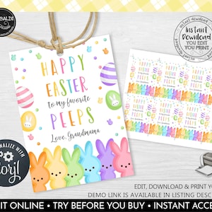 Editable Happy Easter to my Favorite Peeps Tag Printable Easter Gift Tag Instant download Easter Basket Tag Easter Peeps Party Favor Tag EST