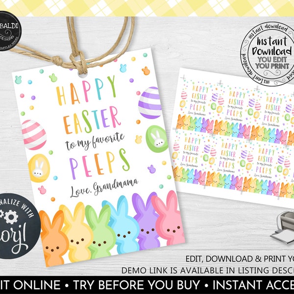 Editable Happy Easter to my Favorite Peeps Tag Printable Easter Gift Tag Instant download Easter Basket Tag Easter Peeps Party Favor Tag EST