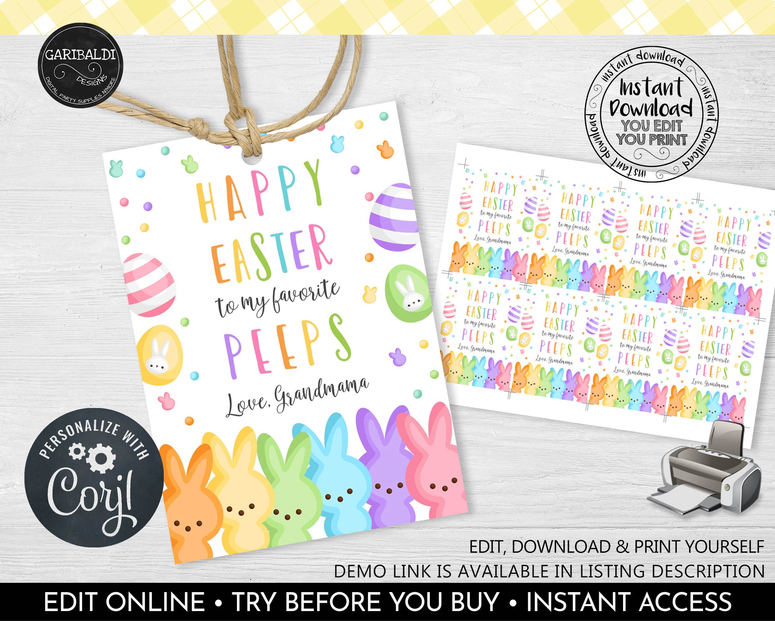 Editable Happy Easter to my Favorite Peeps Tag Printable Easter Gift Tag Instant download Easter Basket Tag Easter Peeps Party Favor Tag EST