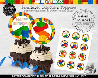 Lego Themed; Cupcake Toppers with personalised with age number Lego Themed; Cupcake Toppers with personalised with age number