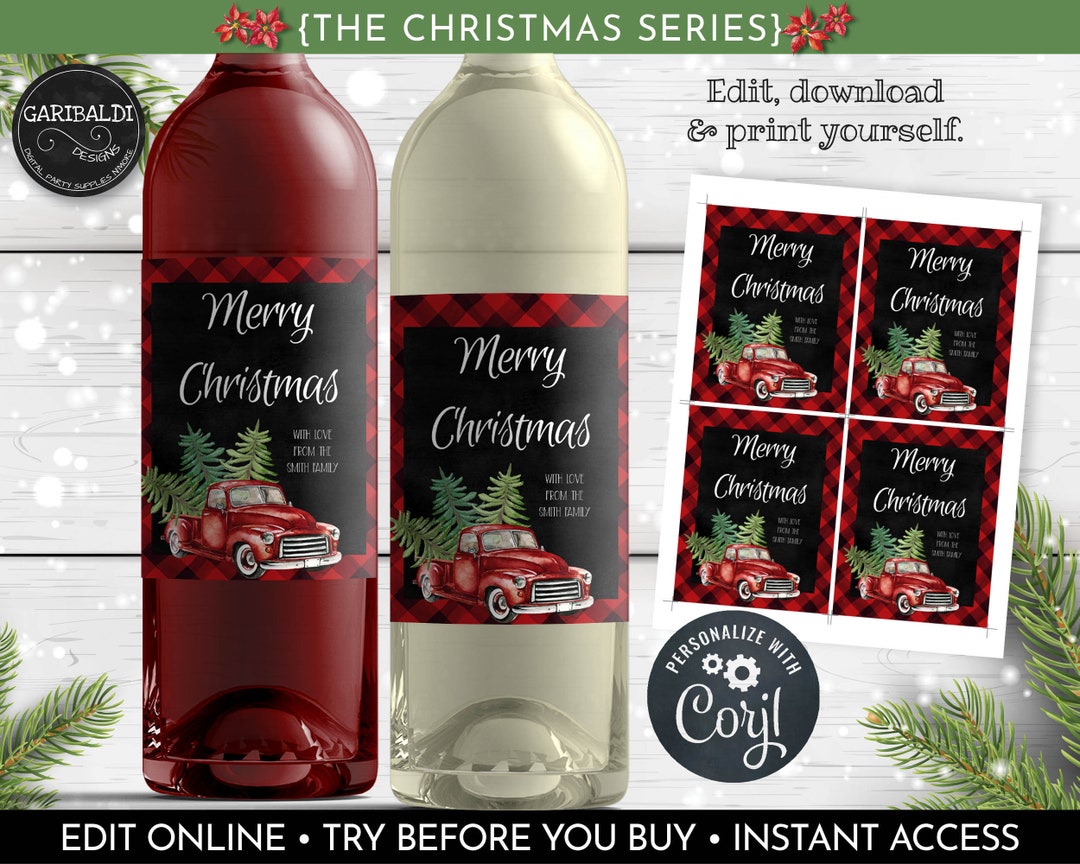Instant Download Christmas Wine Labels, Editable Wine Labels, Printable ...