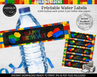 Building Blocks Water Bottle Labels Building Blocks Printable Labels Building Blocks Birthday Party Decorations Blocks Party Supplies BKBC