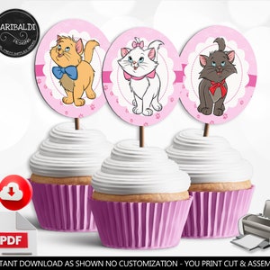 Cat Marie Cupcake Toppers Instant download Kitty Cute Marie Aristocats Birthday Party Printable Decorations Baby Shower Party Supplies DMA