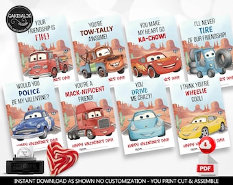 Cars Valentine's Day Cards Race Cars Valentines Gift Tags School Class Teacher Exchange Instant Download Printable Kid's Valentine Cards VL