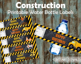 Construction Water Bottle Labels Construction Printable Labels Construction Birthday Party Decorations Construction Theme Party Supplies CTK