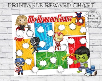 Printable Reward Chart, Superhero Reward Chart, Superhero Potty Chart, Superhero Behavior Chart, DIY Hero Rewards Chart